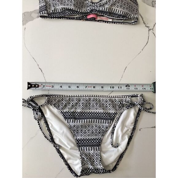 Victoria’s Secret Womens The Bow Bikini Top Bottom M Black White - Picture 4 of 6